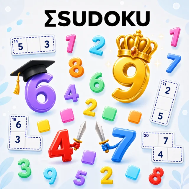 Total Sudoku artwork with colourful 3D numbers and Sudoku grids
